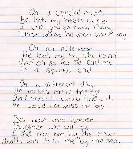 Scan of poem Mary wrote